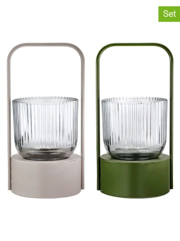 GILDE Świeczniki (2 szt.) "Strike" w kolorze beżowym i zielonym - 10 x 20,5 x 11 cm