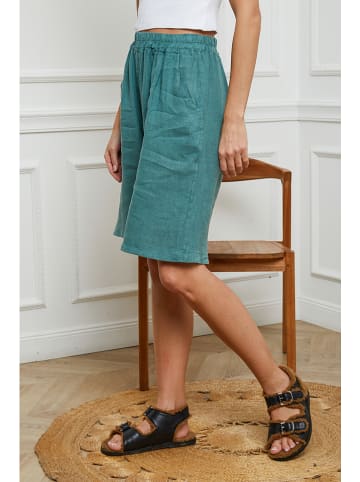 Joséfine Lniane bermudy "Alafolie" w kolorze morskim