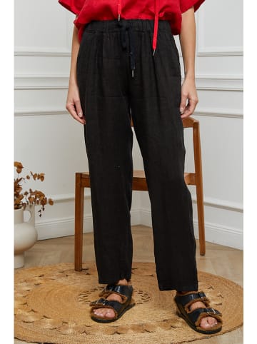 Fleur de Lin Lniane spodnie "Ferria" w kolorze czarnym