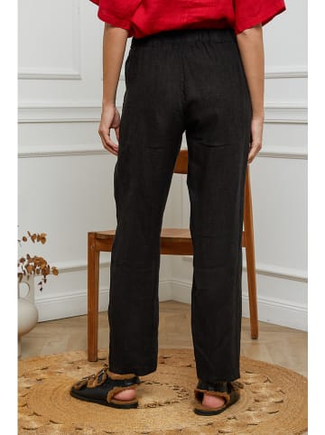 Fleur de Lin Lniane spodnie "Ferria" w kolorze czarnym