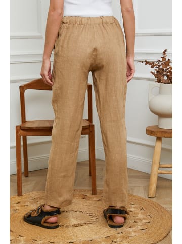 Fleur de Lin Lniane spodnie "Ferria" w kolorze jasnobrązowym