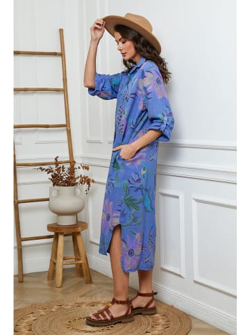 Fleur de Lin Leinen-Kleid in Blau