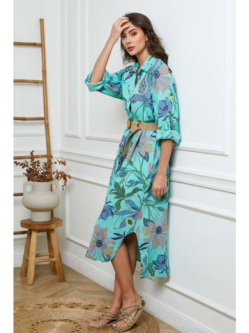Fleur de Lin Leinen-Kleid in Türkis