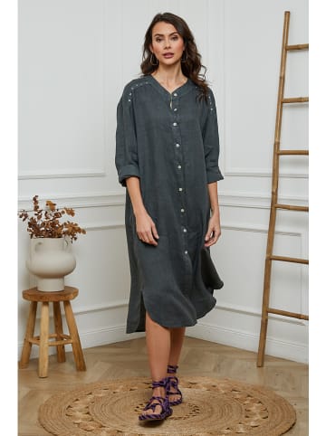 Fleur de Lin Leinen-Kleid in Anthrazit