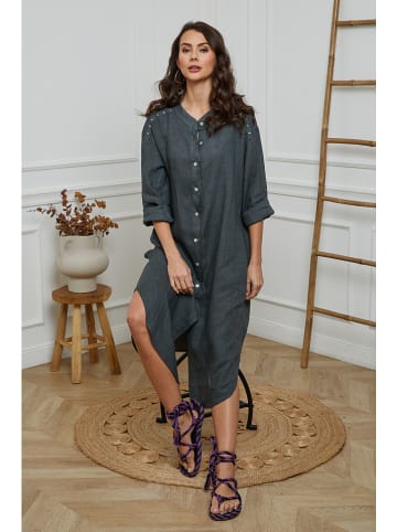 Fleur de Lin Leinen-Kleid in Anthrazit