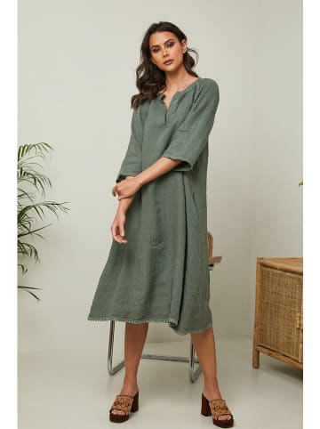 Joséfine Linnen jurk "Granael" olijfgroen