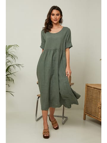 Joséfine Lniana sukienka "Gustav" w kolorze oliwkowym