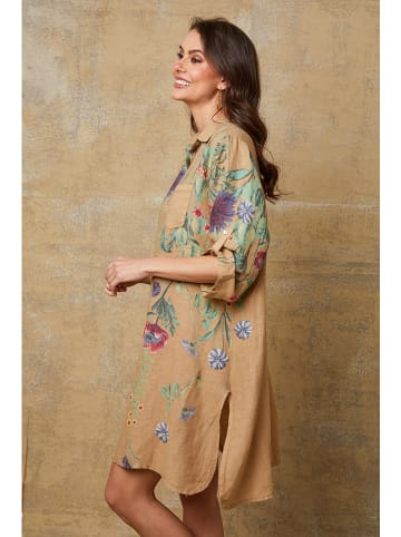 Joséfine Leinenkleid "Pardess" in Camel/ Grün