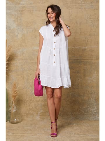 Fleur de Lin Lniana sukienka "Deka" w kolorze białym