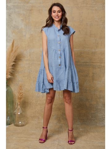 Fleur de Lin Lniana sukienka "Deka" w kolorze błękitnym