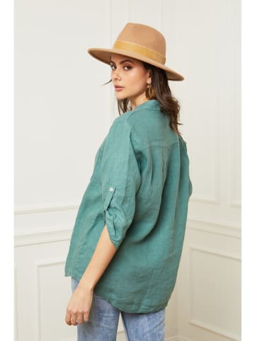 Fleur de Lin Lniana bluzka "Bjorg" w kolorze zielonym