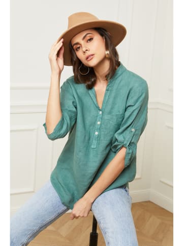 Fleur de Lin Lniana bluzka "Bjorg" w kolorze zielonym