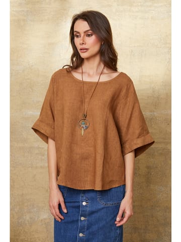 La Compagnie Du Lin Lniana koszulka "Calane" w kolorze karmelowym
