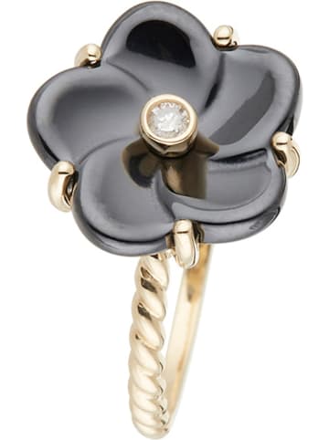 DIAMOND & CO Złoty pierścionek "Fleur Noir" z diamentem