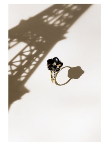 DIAMOND & CO Gouden ring "Fleur noir" met diamant