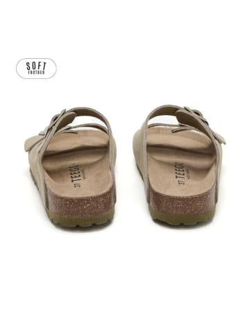 teegu Leder-Pantoletten in Khaki