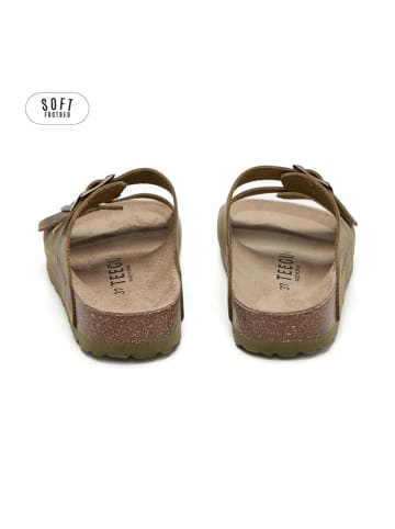 teegu Leder-Pantoletten in Khaki