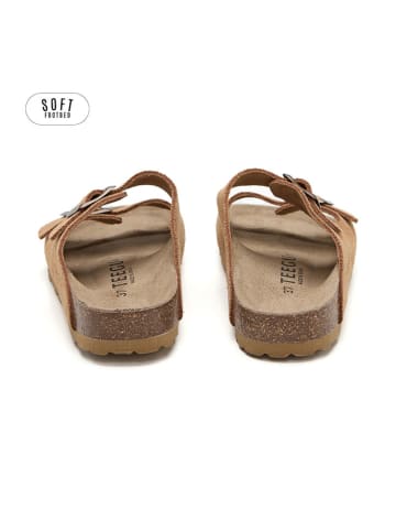 teegu Skórzane klapki w kolorze jasnobrązowym