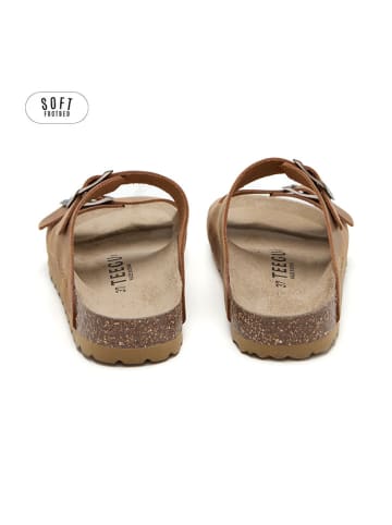 teegu Skórzane klapki w kolorze jasnobrązowym