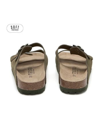 teegu Skórzane klapki w kolorze khaki