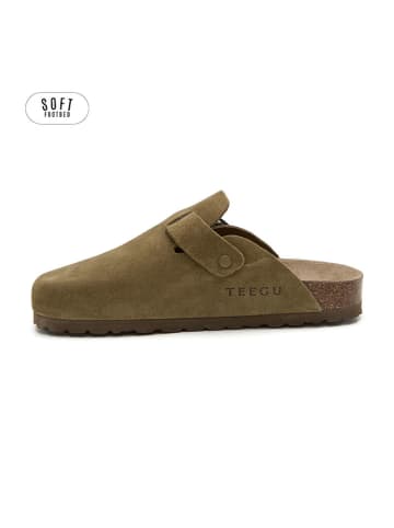 teegu Leder-Clogs in Khaki