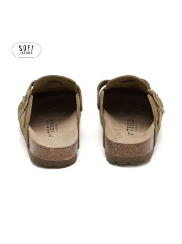 teegu Leren clogs kaki