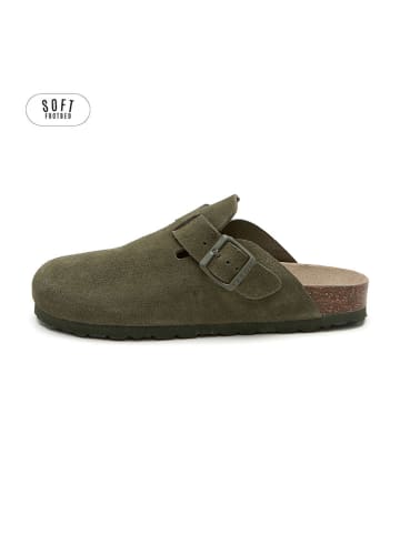 teegu Leder-Clogs in Khaki