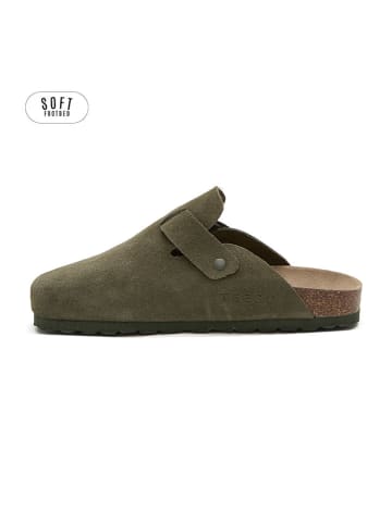 teegu Leder-Clogs in Khaki
