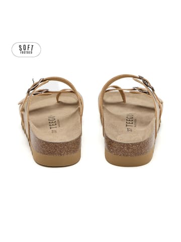 teegu Leren teenslippers lichtbruin