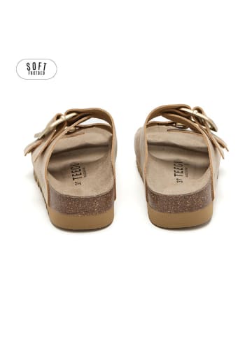 teegu Skórzane klapki w kolorze jasnobrązowym