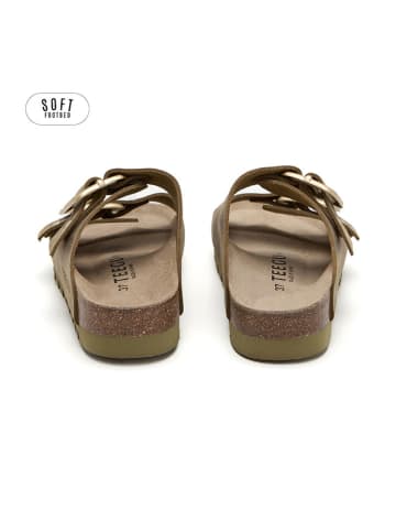 teegu Leder-Pantoletten in Khaki