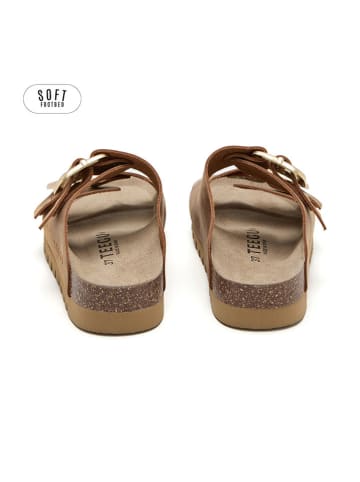 teegu Skórzane klapki w kolorze jasnobrązowym