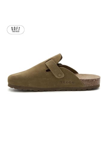 teegu Leren clogs kaki