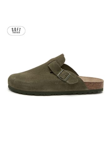 teegu Leren clogs kaki