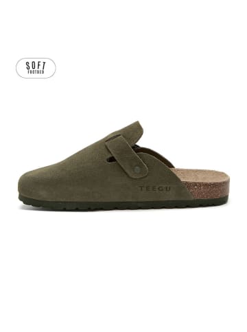 teegu Leder-Clogs in Khaki