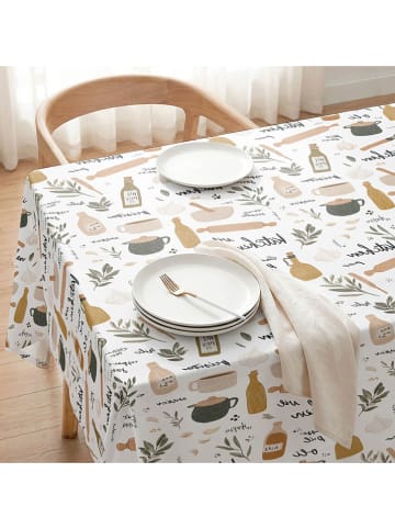 Mint Rugs Tafellaken "Kitchen" wit/mosterdgeel/groen