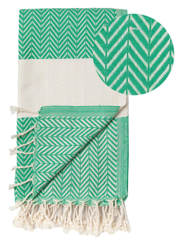 Hammam Hamamdoek wit/groen - (L)180 x (B)100 cm