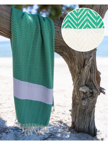 Hammam Hamamtuch in Weiß/ Grün - (L)180 x (B)100 cm