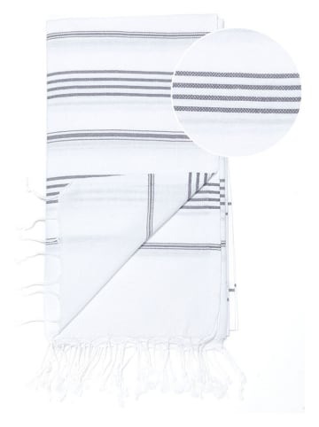 Hammam Hamamtuch in Weiß/ Grau - (L)180 x (B)100 cm