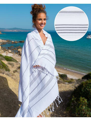 Hammam Hamamtuch in Weiß/ Grau - (L)180 x (B)100 cm
