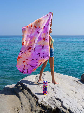 Towel to Go Ręcznik plażowy w kolorze pomarańczowo-jasnoróżowym - 180 x 100 cm
