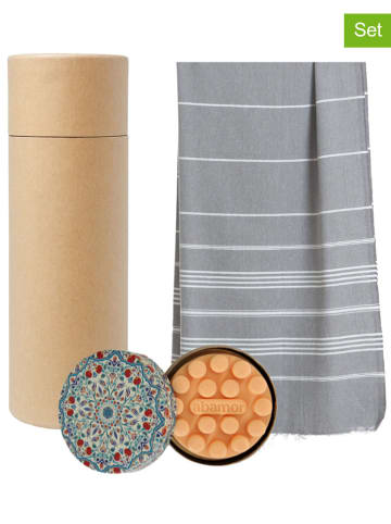 Towel to Go 2tlg. Set: "Wellness & Spa" in Anthrazit - (L)180 x (B)100 cm