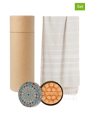 Towel to Go 2tlg. Set: "Wellness & Spa" in Beige - (L)180 x (B)100 cm