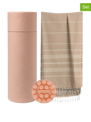 Towel to Go 2tlg. Set: "Wellness & Spa" in Hellbraun - (L)180 x (B)100 cm