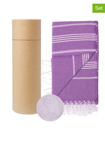 Towel to Go 2tlg. Set: "Wellness & Spa" in Lila - (L)180 x (B)100 cm