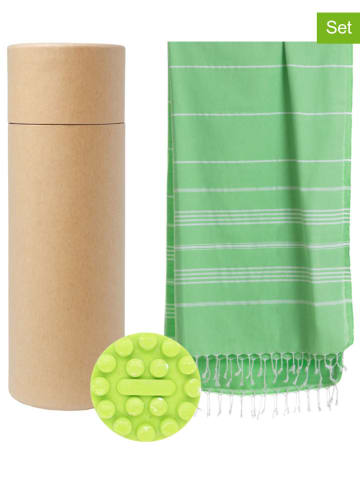 Towel to Go 2-delige set: "Wellness & Spa" groen - (L)180 x (B)100 cm