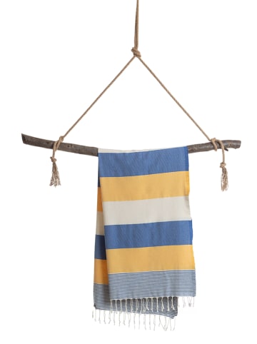 Towel to Go Strandtuch "Towel To Go" in Blau/ Gelb - (L)180 x (B)100 cm