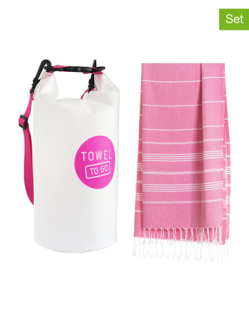 Towel to Go 2-delige hamamset wit/fuchsia