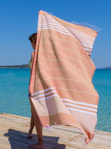 Samimi Hamamtuch "Malibu" in Orange/ Weiß - (L)180 x (B)100 cm
