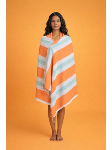 Towel to Go Strandlaken "Coral Coast" oranje/mintgroen - (L)180 x (B)100 cm